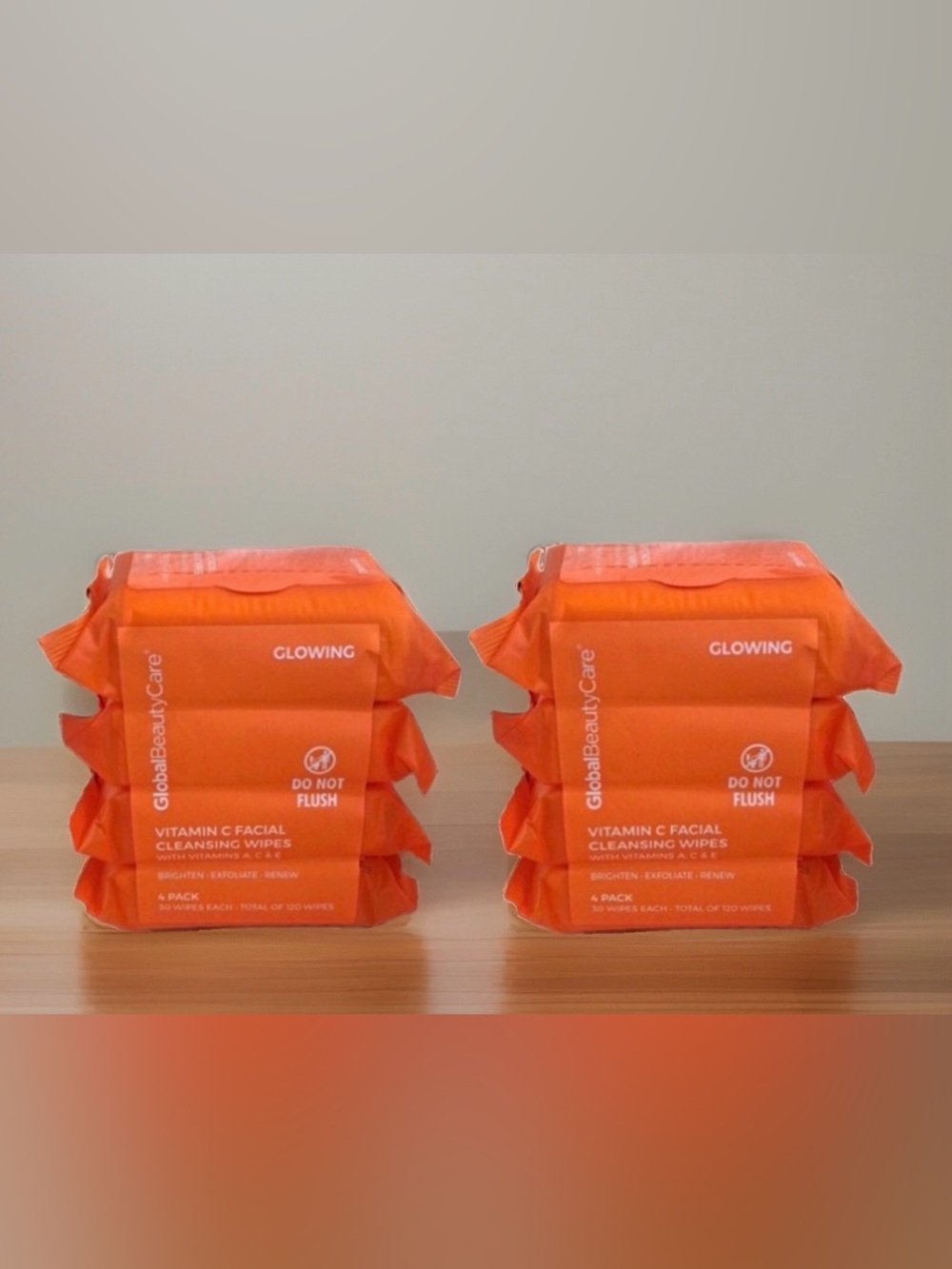 GlobalBeautyCare Glowing Vitamin C Facial Cleansing Wipes — (4 Pack) Total 8.